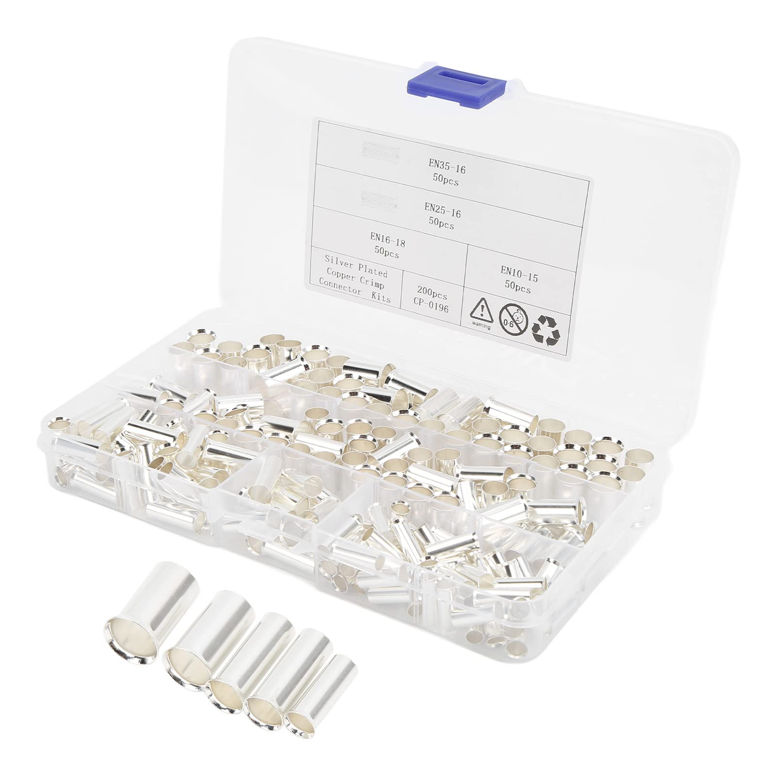 200PCS (AWG 8 6 4 2) 2-8 Gauge Wire Ferrules Kits Wire Ferrule Tinned Copper Crimp Connector Non Insulated Ferrules Pin Cord End Terminal Electrical Cable Pin Cord End Terminal Assortment Kit