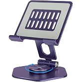 Tablet Stand, Aluminum Desktop Holder, Compatible with 5-12.9" iPad, Purple | 360&deg; Swivel Adjustable Viewing Angles; Sturdy All-Aluminum Design Improve heat dissipation; Foldable and Storage;