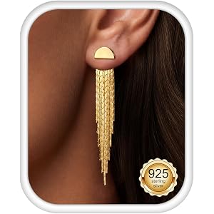 LOLIAS Hypoallergenic Long Tassel Gold Dangle Earrings for Women Trendy | Gold Plated Drop Earrings Surgical Steel S925 Sterl