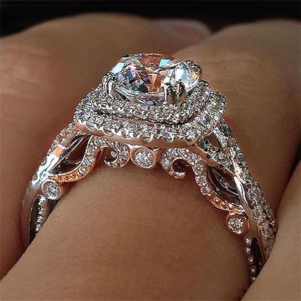 Anillo De Corazón Rosa Plata S925 Chapa De Oro Blanco 18k | Envío Gratis