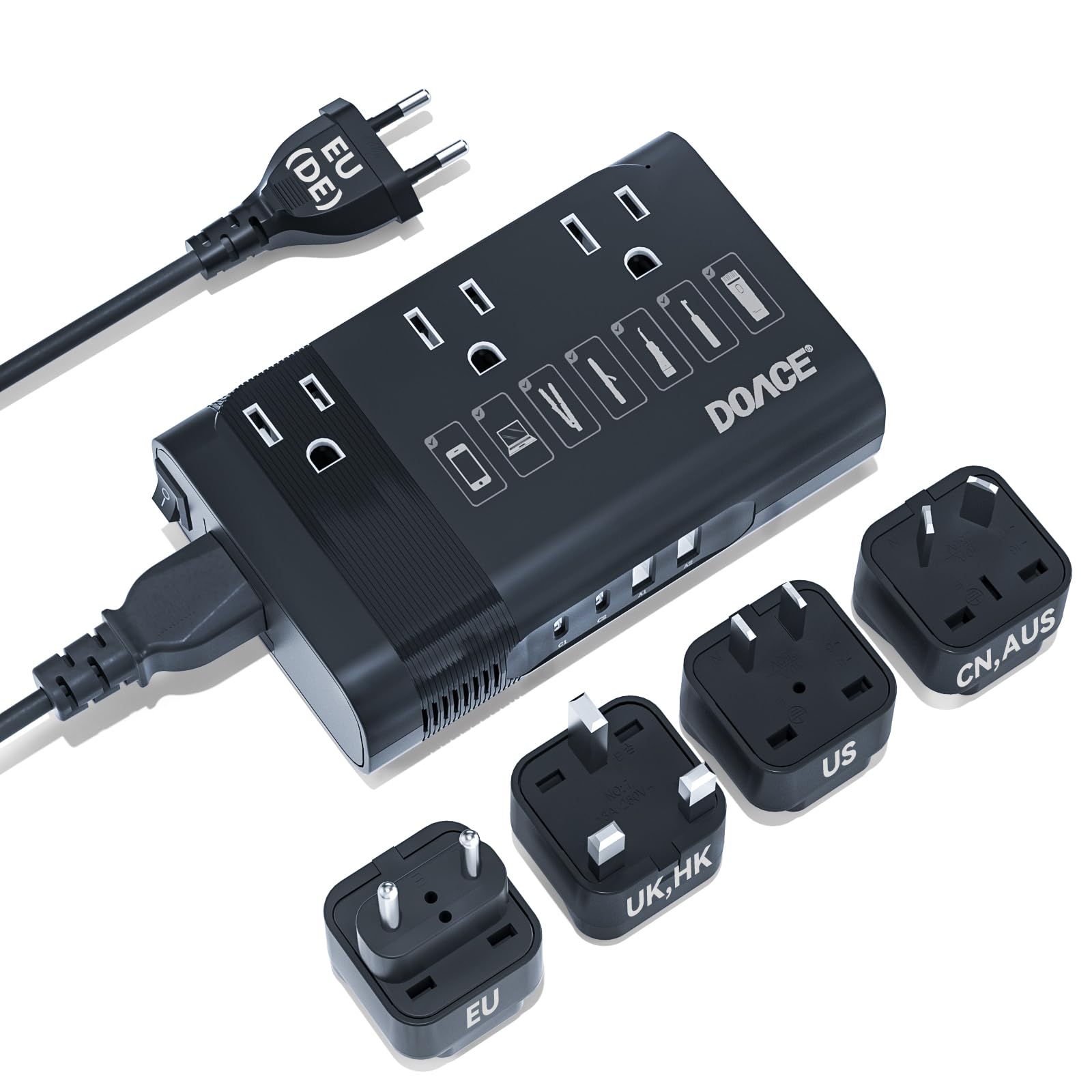 Photo 1 of Upgraded 350W 220V to 110V Converter for European Travel- DOACE Voltage Converter US to Europe for Using Most U.S. Travel Devices Abroad- Hair Straightener Curler Shaver Toothbrush Laptop Camera Phone