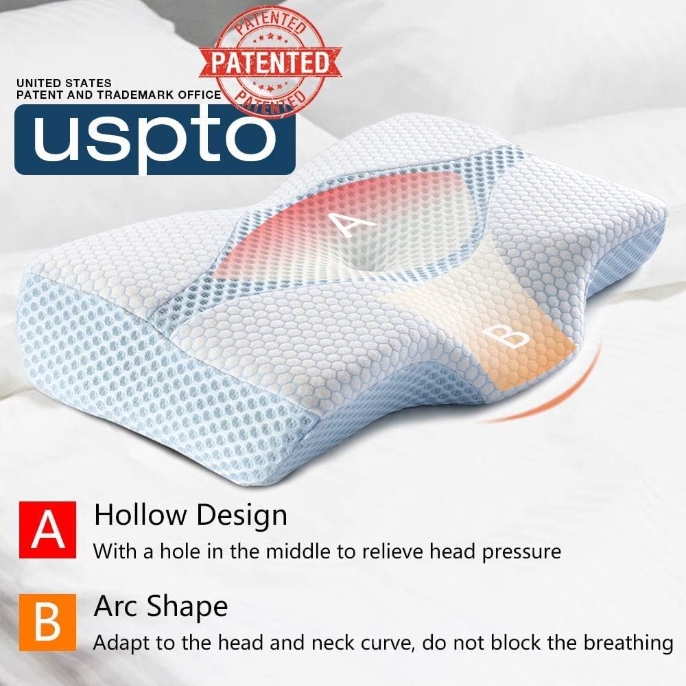 Mkicesky Side Sleeper Contour Memory Foam Pillow, Orthopedic Sleeping Pillow, Ergonomic Cervical Pillow for Neck Pain with Washable Hypoallergenic Pillowcase for Back, Stomach Sleepers (Queen Size): Home & Kitchen