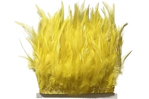 LONDGEN Rooster Hackle Feather Fringe Trim for Dress Decoration and Sewing Accessories Pack of 2 Yards(Yellow, 2 Yards) …