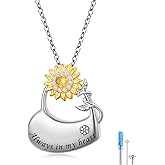 DAOCHONG 925 Sterling Silver Sunflower Cremation Jewelry Heart Urn Necklaces for Ashes for Women Memorial Human Ashes Pendant Keepsake Necklace for Ashes of Loved Ones