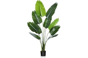 CROSOFMI Artificial Bird of Paradise Plant 5 Feet Fake Tropical Palm Tree with 10 Leaves,Perfect Faux Plants in Pot for Indoor Outdoor House Home Office Garden Modern Decoration Housewarming Gift