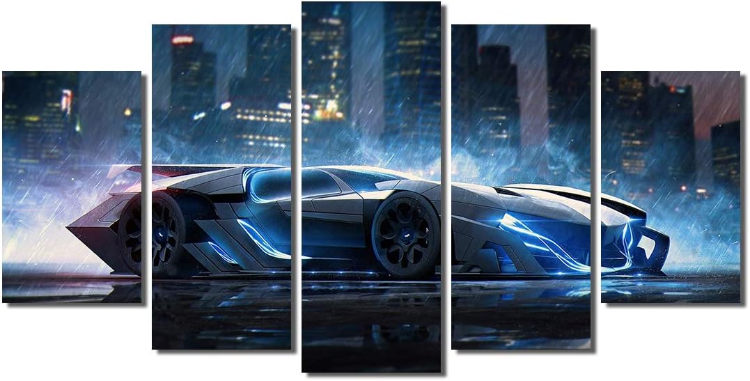 Picture Sensations® Framed Canvas Art Print, Batmobile DC Comics Super Hero, Joker Print, Batman Art, Batman Wall Canvas Art - 60"x32"