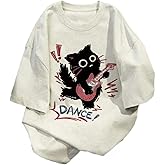 Harajuku Oversized Shirts Goth Punk Cat Print Tees Summer Streetwear Casual Baggy Tshirts Y2k Tee Tops