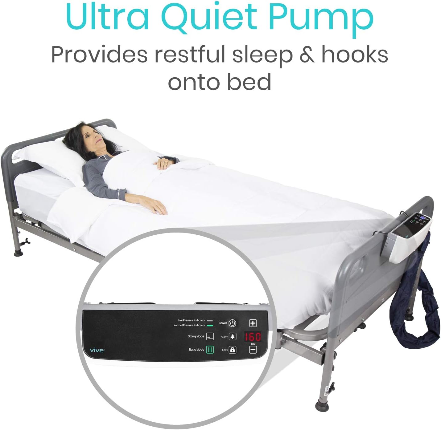 Vive 8" Alternating Pressure Mattress - Low Air Loss Hospital Replacement Mattress - Medical Bed Topper for Pressure Ulcers and Bed Sores - Variable, Inflatable Pressure Pump System: Health & Personal Care