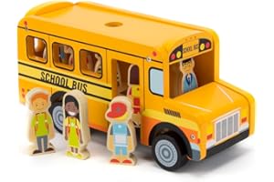 Imagination Generation Back to School Bus Wooden Vehicle Play Set with 8 Character Figures, 7 Students, 1 Bus Driver