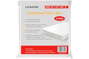 Liyaomix Full XL/Queen Mattress Bags for Moving and Storage, 2 Pack 1.5 Mil 76" x 96" Clear Plastic Disposal Mattress Bags Co