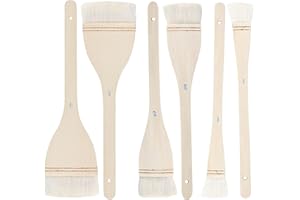 ZEONHEI 6 PCS 3 Size Flat Hake Brushes, Soft Goat Hair Brush and Hake Paint Brush with Solid Wooden Handle for Watercolor Pottery Painting Arts