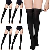 Foaincore 4 Pairs Mock Thigh High Tight Suspender Pantyhose Sock for Women Footed Tights High Waist Pantyhose for Women Girls (Skin, Black)