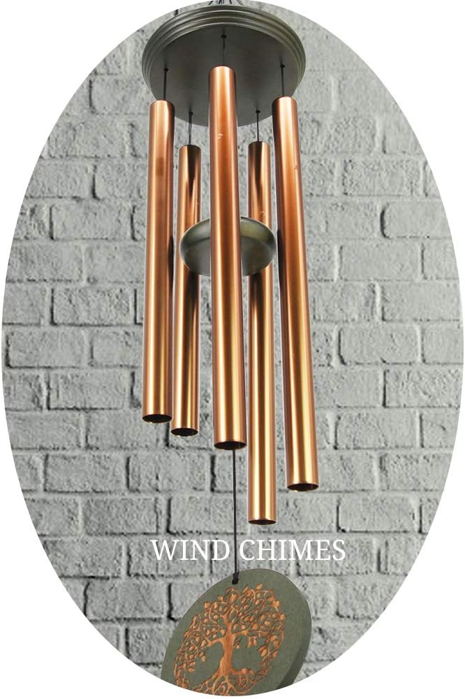 Memorial Wind Chimes for Outdoor, 36” Sympathy Chime with 5 Gold Color Tubes, Gift for Loss of Loved one, Also a Great Decor for Garden with Engraved Tree of Life