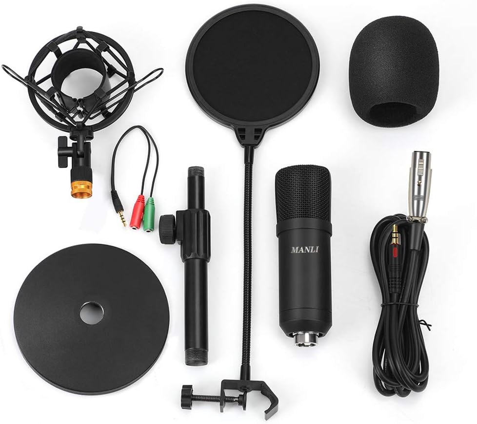 Professional Studio Condenser Microphone Computer PC Microphone Kit with 3.5mm XLR/Pop Filter/Scissor Arm Stand/Shock Mount for Professional Studio Recording Podcasting Broadcasting, Black: Home Audio & Theater