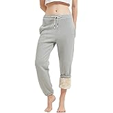 Gihuo Women's Sherpa Lined Sweatpants Winter Warm Fleece Lined Sweatpants with Pockets Fleece Jogger Pants (US, Alpha, Large, Regular, Regular, Light Grey)