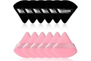 BLAAROOM 12 Pieces Velour Pure Cotton Powder Puff Face Makeup Triangle Powder Puffs for Loose Powder Wet Dry Cosmetic Foundation Beauty Sponge Makeup Tools -Black & Pink