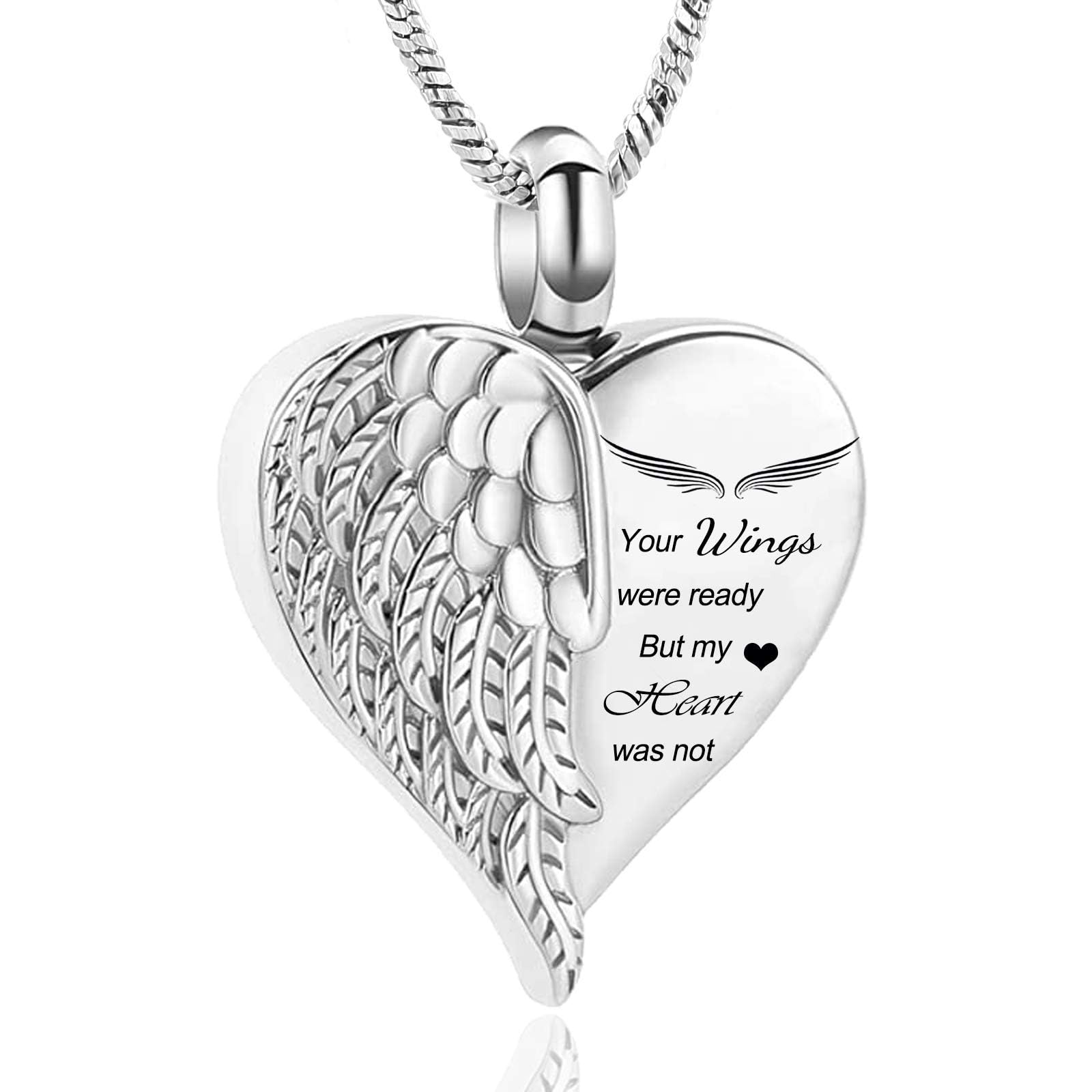 Love Heart Urn Necklace for Ashes Keepsake Memorial Cremation Jewelry Stainless Steel Angel Wing Heart Urn Locket Ashes Holder Memorial Urn Jewelry for Human/Pet Ashes