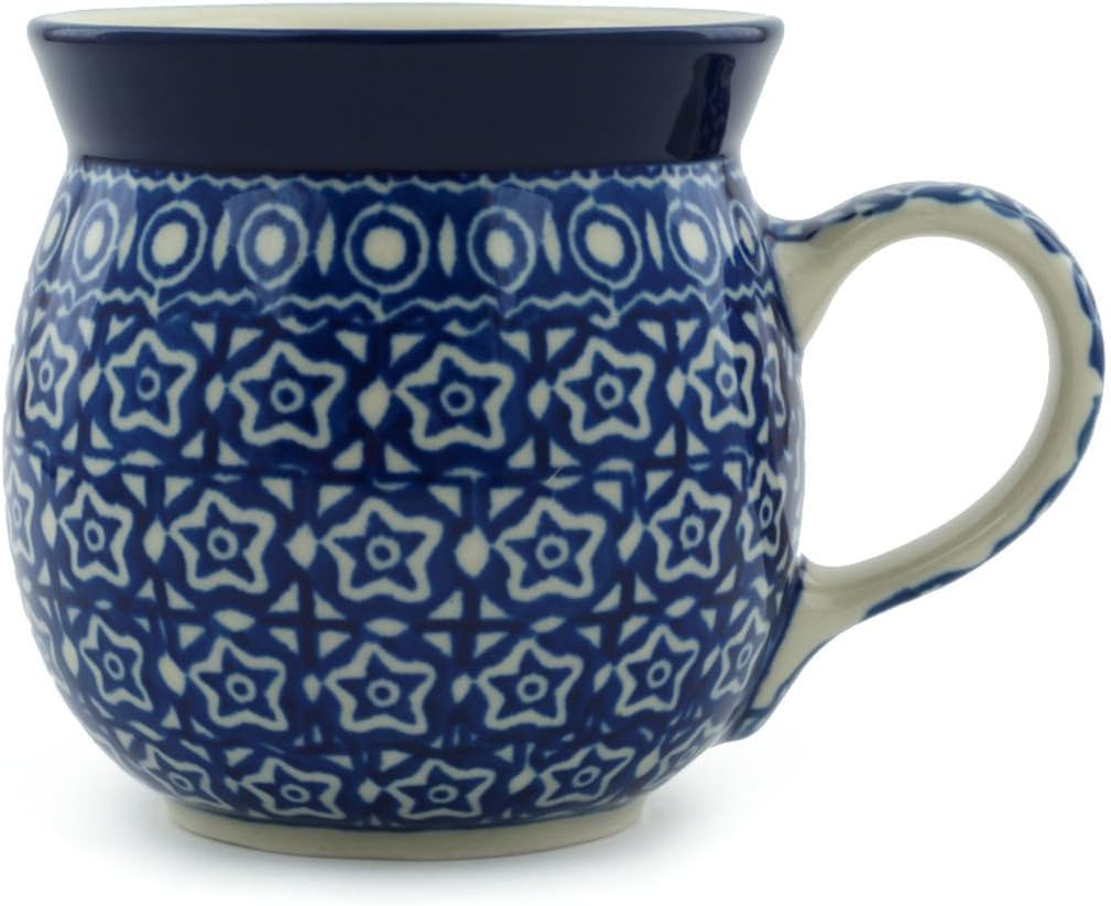 Authentic Polish Pottery Bubble Mug 8 oz in Night Sky Design Handmade in Bolesławiec Poland by Ceramika Artystyczna + Certificate of Authenticity