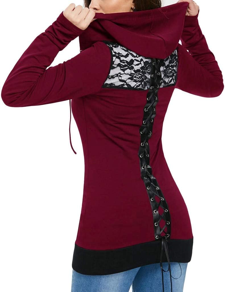 Women Long Sleeve Lace Up Casual Blouse Bandage Hoodie Sweatshirt Tops