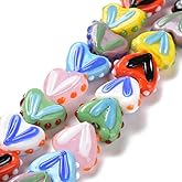 DanLingJewelry 30Pcs Handmade Lampwork Bumpy Glass Heart Beads Colorful Heart Spacer Loose Beads for DIY Jewelry Bracelet Making