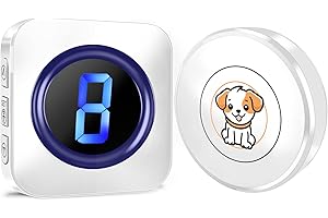 SURFOU Dog Door Bell Wireless Dog Bells to Go Outside for Potty Training 1 Warterproof Touch Button 1 Plug in Receiver Dog Doorbell with 55 Melodies 5 Adjust Volume Levels Mute Mode LED Number Display