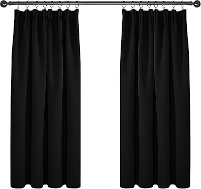 Deconovo Blackout Curtains 46 x 54 Pencil Pleat 2 Panels Black