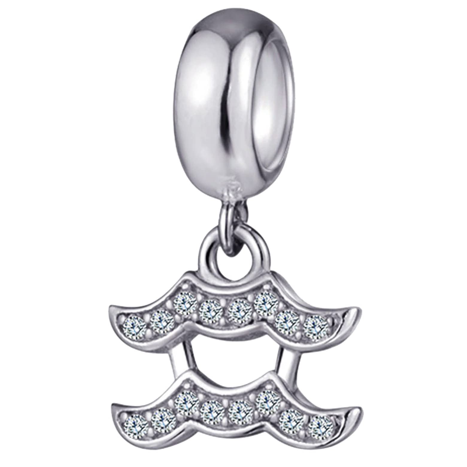 Aquarius Zodiac Star Sign Charms fit Pandora Valentines Bracelet - 925 Sterling Silver Necklace Pendant, 12 Constellation Dangle CZ Beads, Gift for January/Februery Birthday/Wife