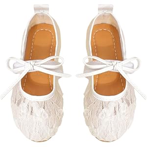 GORGLITTER Girl's Blossom Ballet Flats Lace Mesh Ballerina Shoes Bow Closed Toe Dress Shoes