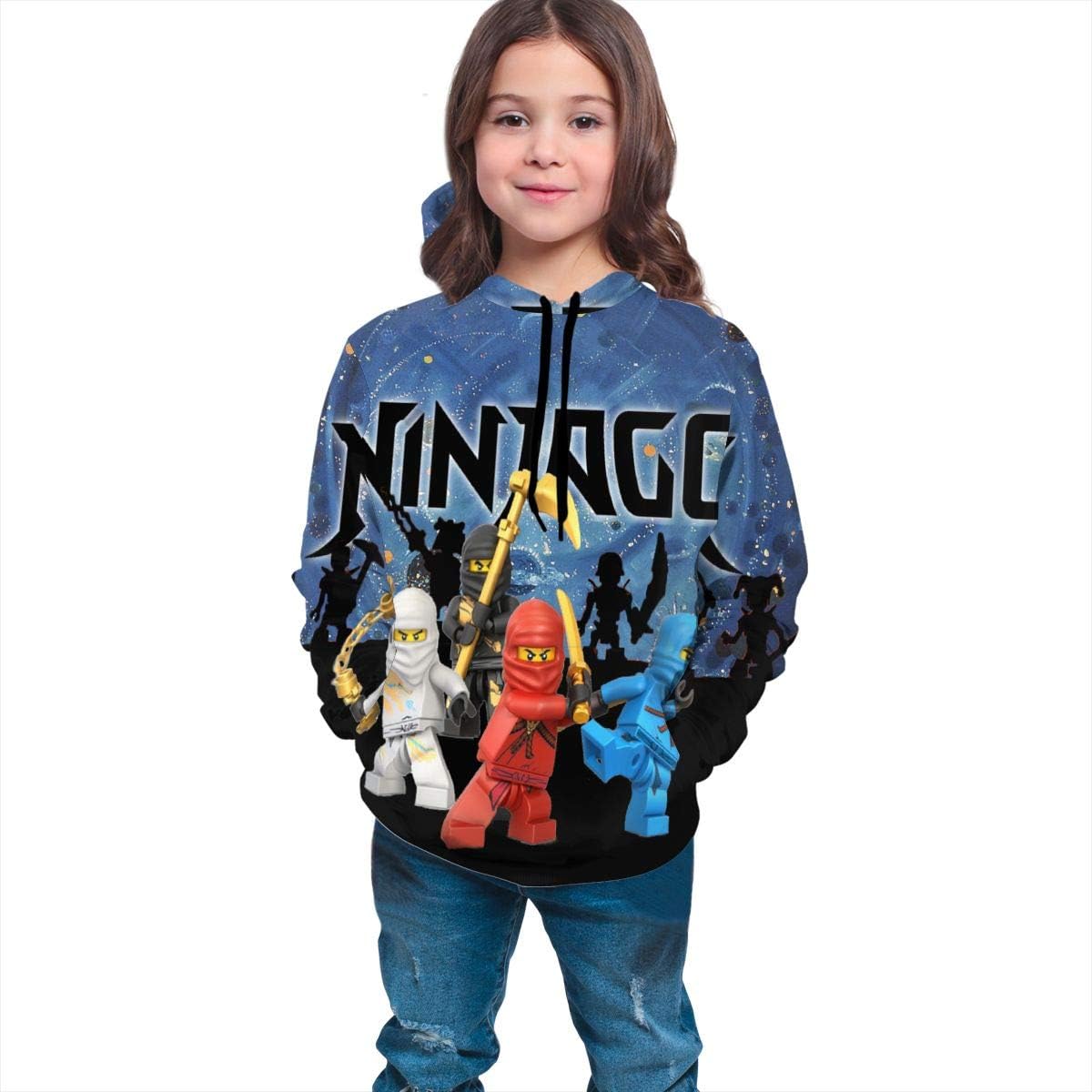 Nice Sweaters Superpower_N1nja Fans DIY Hoodie with Hats Packets Sweatshirts for Young Girls and Boys L(14-16)