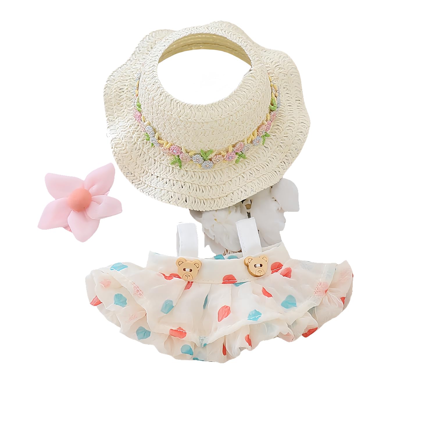 Photo 1 of 17cm Doll Clothes Set no Doll,Fashion Chic Straw Hat & Clothes Accessories for 1st/2nd/3rd Gen Dolls Play Display (Beige)