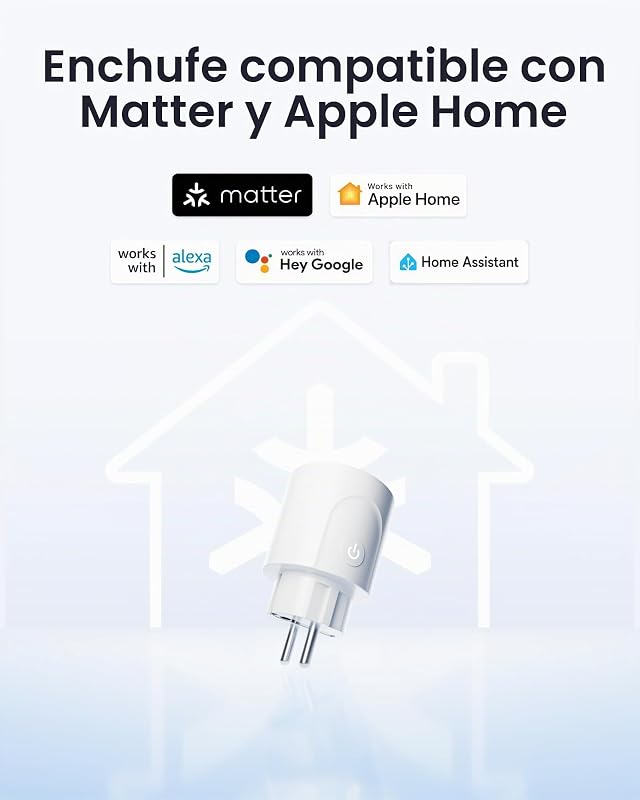 Matter Plug Mini com Energy Monitor, Wi-Fi e controlo Bluetooth, Alexa, Google Home, SmartThings e Home Assistant compatível, controlo por voz e acesso remoto a aplicações, 16A