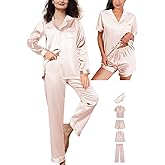 5Pcs Womens Satin Pajamas Set Silk Pajama Pjs XS-2XL Silky Pj Sets Button Down Sleepwear Nightwear Loungewear
