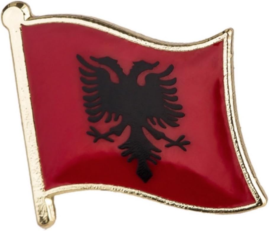 Albania Flag Lapel Pin 5/8" x 3/4" (19 x 16mm) Hat Tie Tack Badge Pin