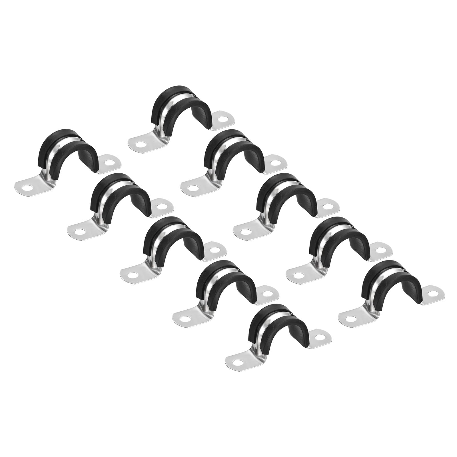 PATIKIL 0.98 inch/25mm Rigid Pipe Strap Clamp, 12 Pcs 304 Stainless Steel Two Hole U-Shape Tube Clip Pipe Fasten Holder for Pipe Fixing