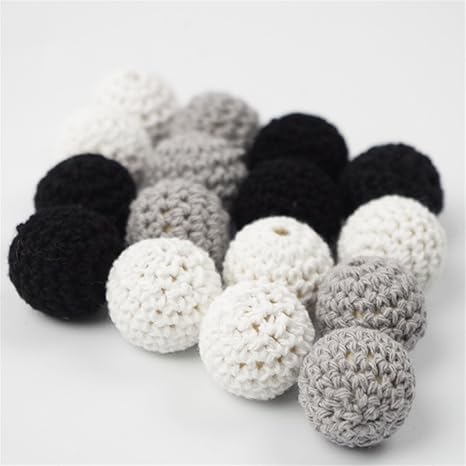 Mamimami Home 20mm hölzerne Beißringe häkeln runde hölzerne Korne schwarze graue weiße Diy Mischungs-Kugel-Knit-hölzerne Korn