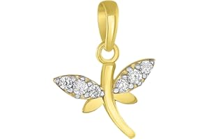ANIMAL BY JEWELRY AMERICA Solid 14K Yellow Gold Dainty Dragonfly Charm Spiritual Animal Pendant with Cubic Zirconia Gemstones