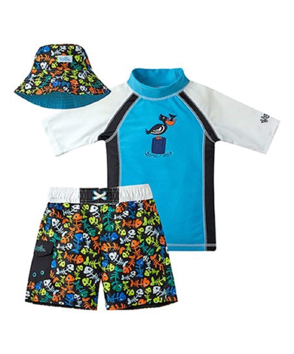 UV SKINZ Boys' 3Piece Swim Set, UPF 50+ Sun Protection (Black Fish