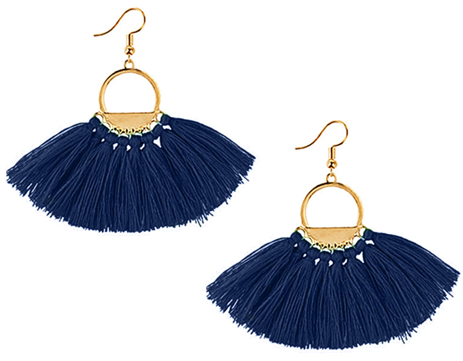 Suyi Women Tassel Earrings Bohemia Fan Shape Thread Tassel Statement Drop Dangle Earrings for Girl Lady Dark Blue