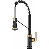 KRAUS Allyn Commercial Style 2-Function Single Handle Pull Down Kitchen Faucet in Spot-Free Brushed Brass/Matte Black, KPF-41