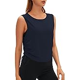 windysun Women Open Back Sleeveless Workout Tops Crew Neck Ruched Side Tanks Athletic Casual Loose Shirts