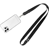 MOLOPPO Phone Lanyard - 1 to 4 Pack with 21.65 inch Adjustable Neck Strap Phone Strap, 1 Clear Phone Clip Phone Thether Tab, Anti-Theft Crossbody Lanyard for Smartphones, Black