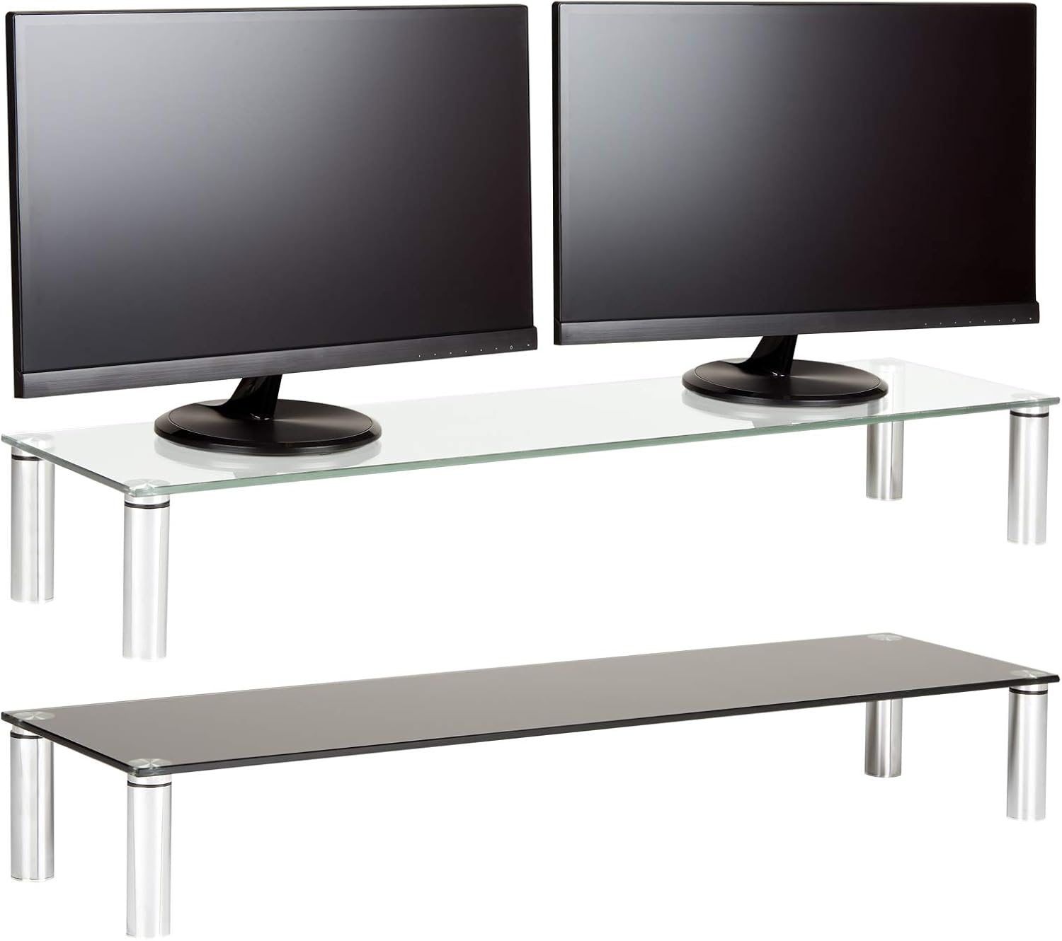 Hartleys XLarge 100cm Glass Monitor Riser Stand with Chrome Legs