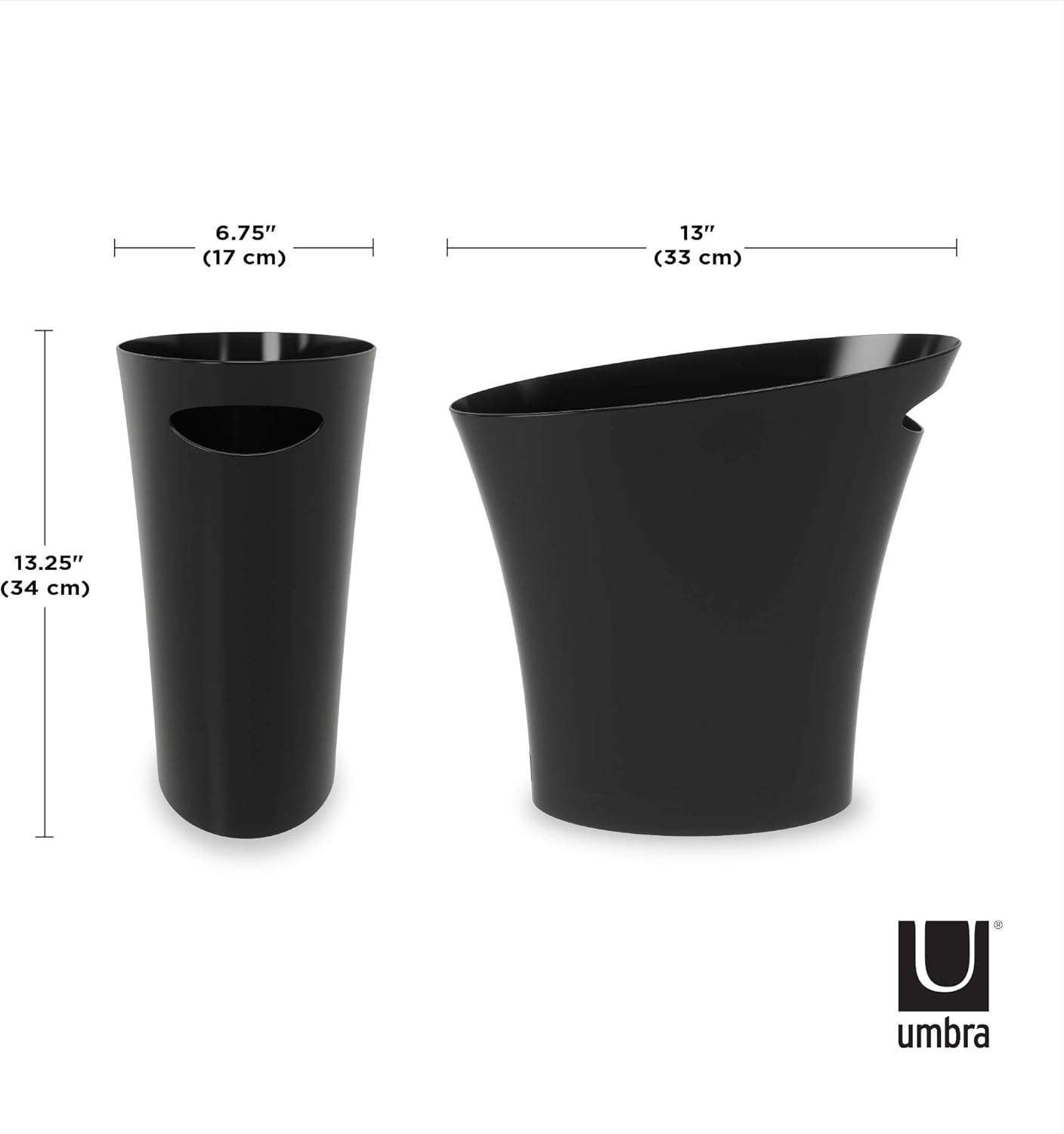 Umbra Skinny Sleek & Stylish Bathroom Trash, Small Garbage Can Wastebasket for Narrow Spaces at Home or Office, 2 Gallon Capacity, Black: Home & Kitchen