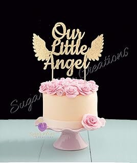 Sugar Plum CreationsOur Little Angel Cake Topper - Gold, 7" W x 5.3" H, Baptism Occasion
