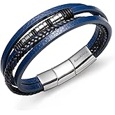 Touyony Mens Leather Bracelet Multi-Layer Braided Bangle for men Stainless Steel Jewelry Hand Accessories Gift for Men, Brown Black Blue