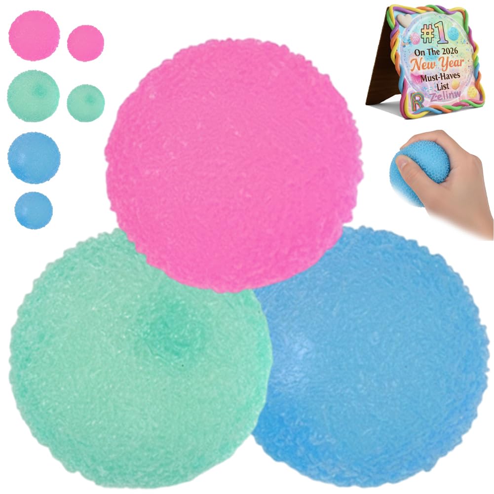 Squishy Stress Balls Textured Sensory Moldable Crunchy Squeeze Jelly Mochi Crystal Gel Squish Fidget Toy Anxiety Relief Desk Focus Calming Hand Therapy Soft Elastic for Adults Kids