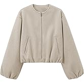 Talakeno Womens Cropped Bomber Jacket Casual Zip Up Varsity Jackets Trendy Outwear Coats with Welt Pockets