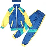 JELEUON Boys Girls Retro Hip Hop 80s Tracksuit Costume Dance Sportswear Top Pants Sets Outfit Colorblock Windbreaker Sets