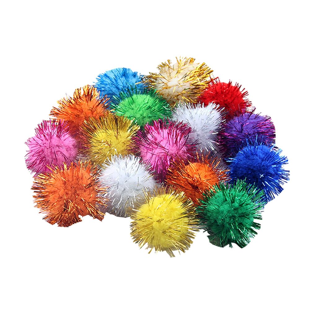 FSSTUD 100 Pcs Colorful Tinsel Pom Pom Balls Glitter Kitten Balls Sparkle Cat Toys Christmas Party Decoration Embellishments