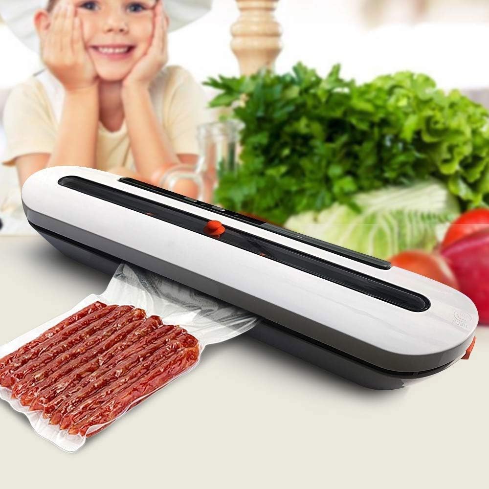 KLSJJ Vacuum Sealer Automatic Food Sealer Machine for Food Saver and Preservation with Dry & Moist Modes, Started Kit of Rolls,Double-Layer Heat Sealing,Hose for Food Saver and Sous Vide
